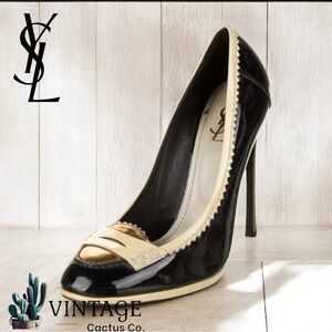 Vintage YSL Yves Saint Laurent Preppy Patent Leather Round-Toe 5” Heels/Pumps
